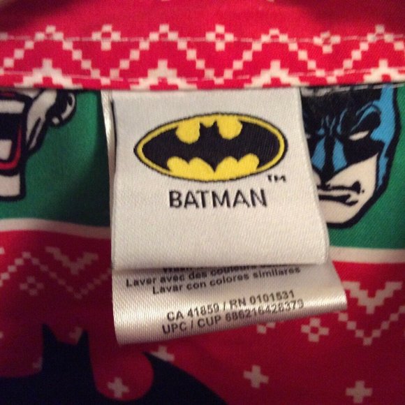 Batman Joker Christmas Themed Men's L/S Button Up Shirt L Red Green Mad Engine - Picture 4 of 5
